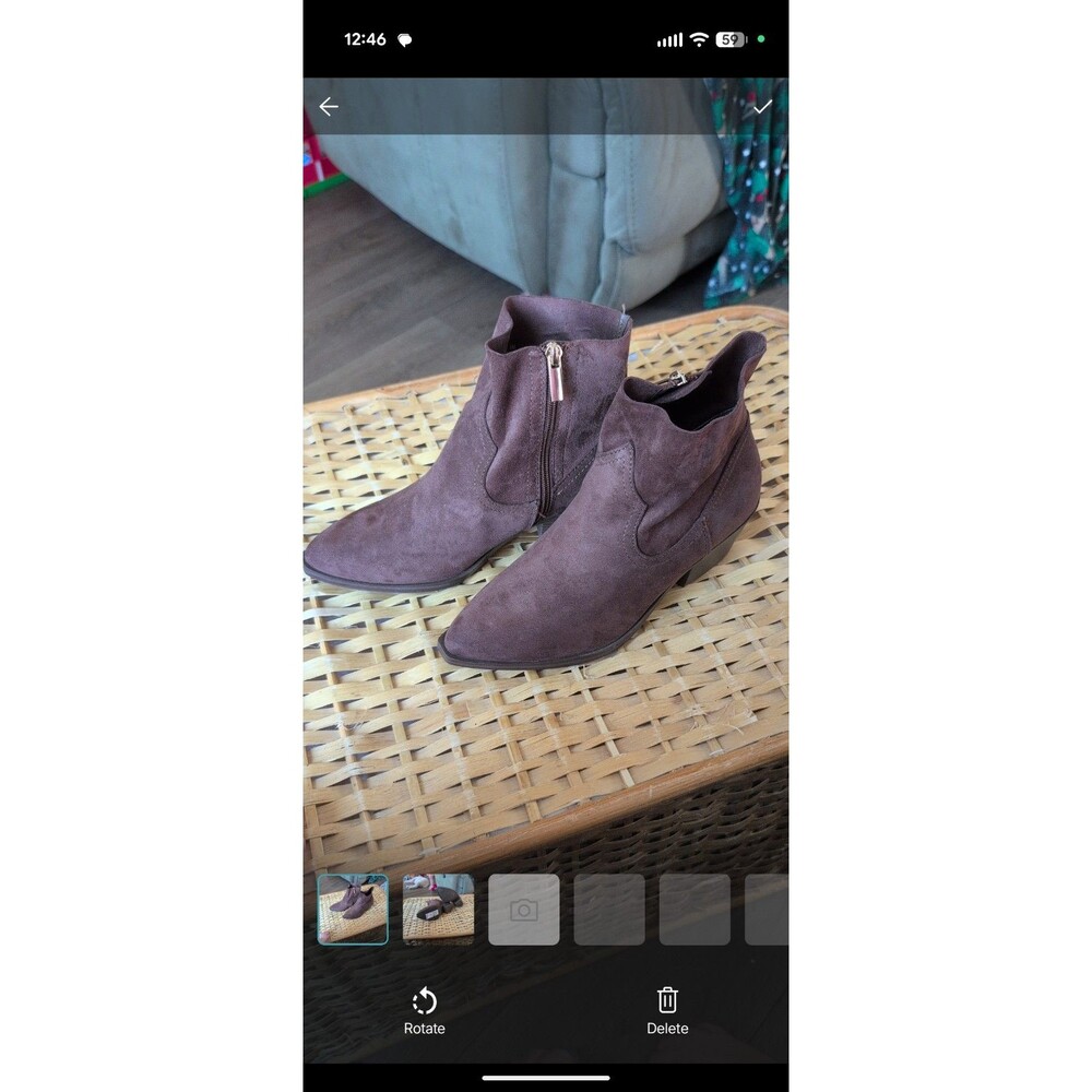 SM New York Brantley Suede Ankle Boots - Plum Brown - Size 7.5